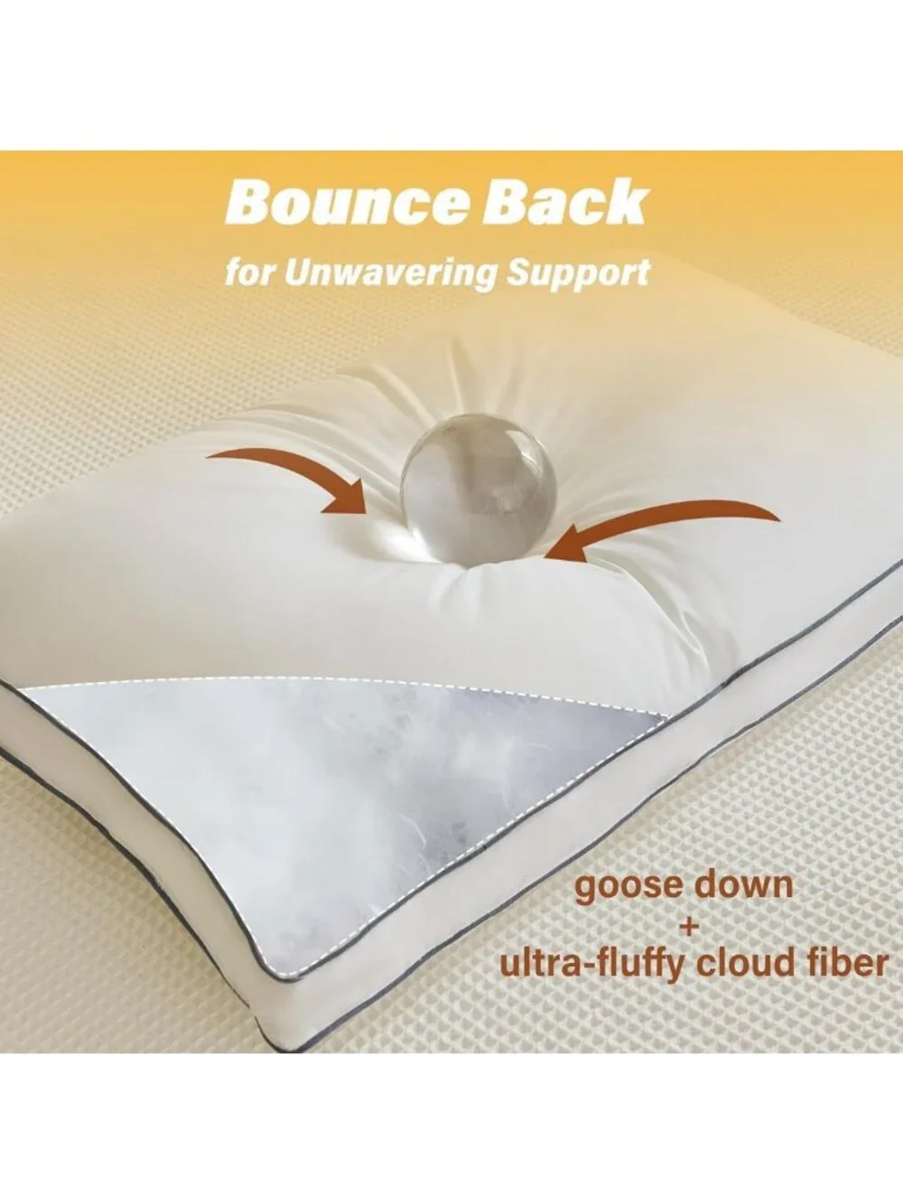 Cozy Gusseted Queen Size Goose Down Fiber Pillows - Set of 2 for Ultimate